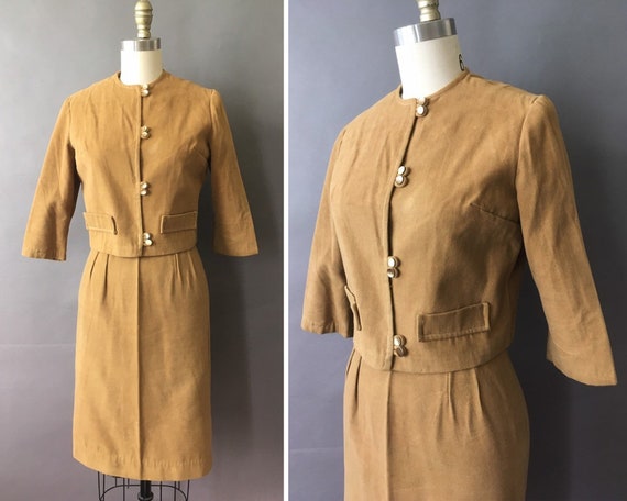 50s Desert Chic Suit - 1950s Vintage Camel Tan Su… - image 1