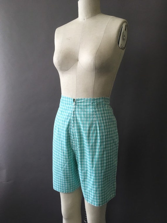 50s Lady Gingham Shorts - 1950s Vintage Blue Whit… - image 6