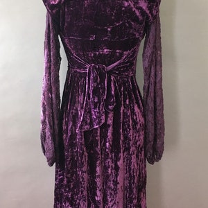 20s 30s Royal Crush Dress 1920s 1930s Vintage Purple Crushed Velvet Dress Violet Velvet Dress w Bell Sleeves and Side Snap Buttons image 5