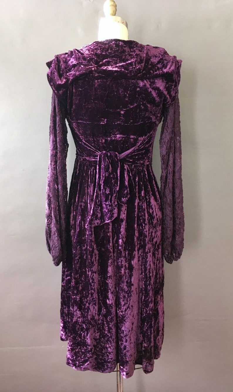 20s 30s Royal Crush Dress 1920s 1930s Vintage Purple Crushed Velvet Dress Violet Velvet Dress w Bell Sleeves and Side Snap Buttons image 5