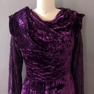 20s 30s Royal Crush Dress 1920s 1930s Vintage Purple Crushed Velvet Dress Violet Velvet Dress w Bell Sleeves and Side Snap Buttons image 7