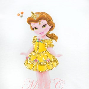 Disney toddler Princess Belle fabric painted & glittered  shirt.