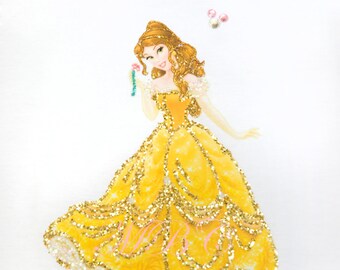Disney Princess Belle fabric painted & glittered tank top, sweatshirt or T-shirt.