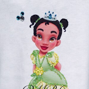 Disney toddler Princess Tiana. Fabric painted & glittered shirt.