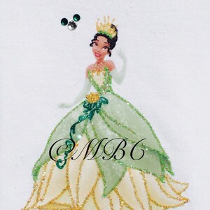 Disney Princess Tiana. Fabric painted & glittered shirt.