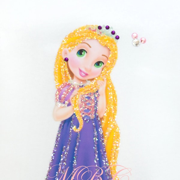 Disney toddler Princess Rapunzel fabric painted & glittered  shirt.