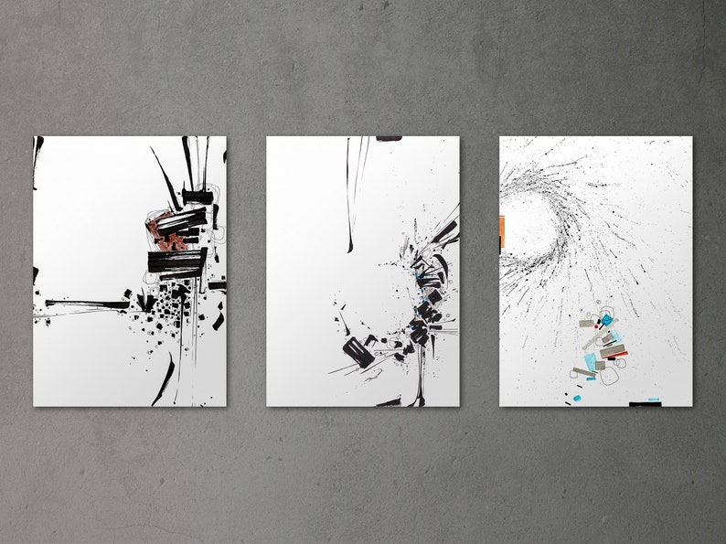 Set of 3 Abstract art1 : Digital download for printable, wall art, poster set image 1