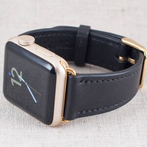 45MM/46MM Apple Watch Band- Flat Buttero Leather Black series 11