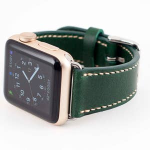 41MM/42MM Apple Watch Band- Flat Buttero Leather Dark Green series 11