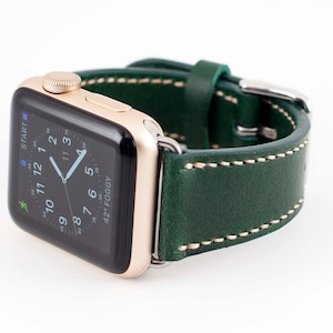 42MM/44MM/45MM Apple Watch Band- Flat Buttero Leather Dark Green