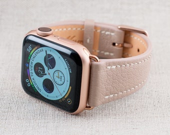 38MM/40MM Apple Watch Band-Chèvre Leather Rose Beige