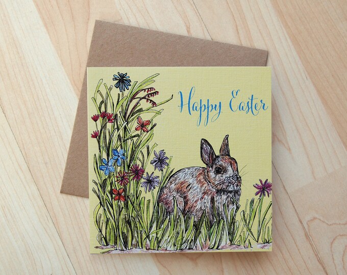 Rabbit illustration Happy Easter Greeting Card printed on eco friendly card