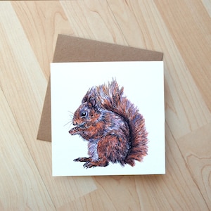Carte de voeux d'illustration d'écureuil roux imprimée sur une carte écologique