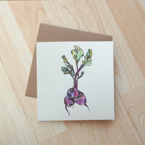 Carte de voeux d'illustration de betterave imprimée sur une carte écologique