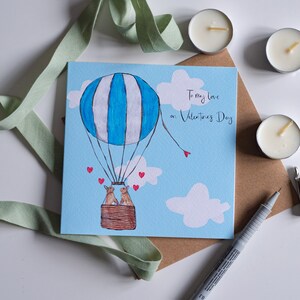 Bunny Hot Air Balloon Valentijnsdag gedrukt op milieuvriendelijke kaart