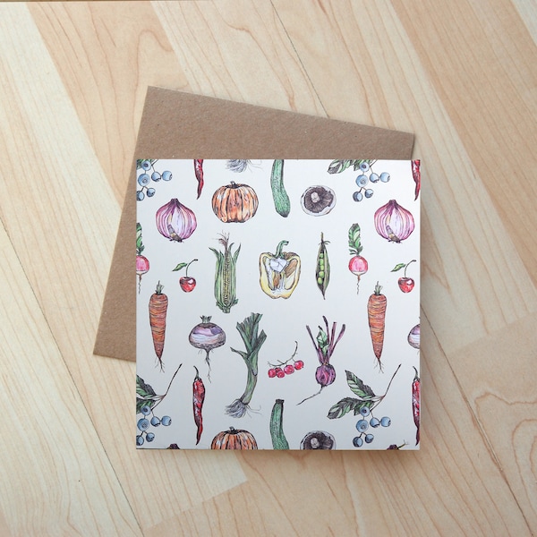 Allotment Vegetable illustration Greetings Card printed on eco friendly card