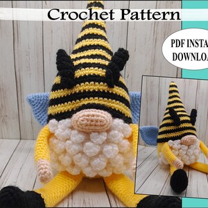 Bee Gnome Crochet Pattern, Bee Gnome, Crochet Bee Gnome, Gnome Toy, Gnome Plush, Gnome Crochet Pattern, Amigurumi Gnome Pattern,