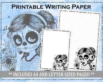 Gothic Girl Printable Writing Paper | Letter Writing Paper | Unlined and Lined Writing Paper | Penpal Writing Paper | Cute Stationery