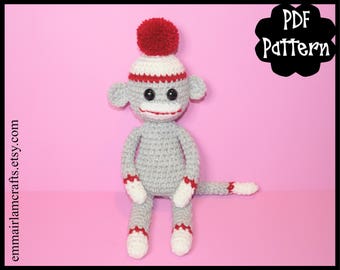 Mini Sock Monkey Crochet Pattern, Sock Monkey Amigurumi, Amigurumi Pattern, Monkey Plush, Sock Monkey Plushie, Monkey, Crochet Monkey Toy,