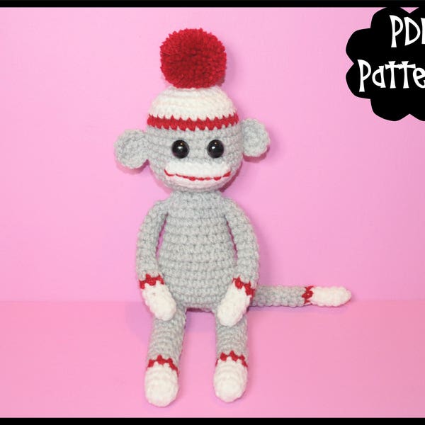 Mini Sock Monkey Crochet Pattern, Sock Monkey Amigurumi, Amigurumi Pattern, Monkey Plush, Sock Monkey Plushie, Monkey, Crochet Monkey Toy,