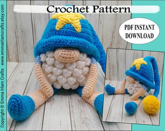 Gnome Crochet Pattern, Goodnight Gnome, Crochet Night Gnome, Gnome Toy, Gnome Plush, Crochet Pattern Download, Night Toy, Night Gnome,