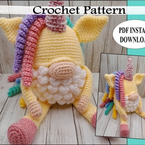 Crochet Pattern Gnome, Unicorn Gnome, Crochet Unicorn Gnome, Gnome Toy, Gnome Plush, Gnome Crochet Pattern, Amigurumi Gnome Pattern