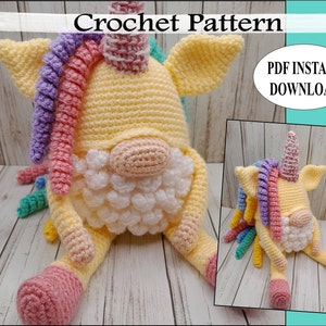 Gnome Crochet Pattern, Unicorn Gnome, Crochet Unicorn Gnome, Gnome Toy, Gnome Plush, Crochet Pattern Download,