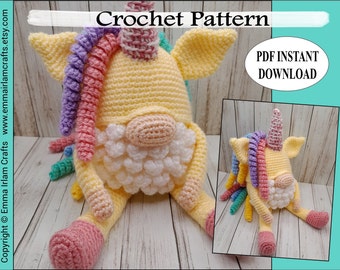 Gnome Crochet Pattern, Unicorn Gnome, Crochet Unicorn Gnome, Gnome Toy, Gnome Plush, Crochet Pattern Download,