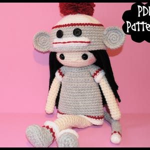 Sarah, Doll Crochet Pattern, Sock Monkey Crochet Pattern, Amigurumi Doll, Crochet Doll Pattern, Sock Monkey Doll, Amigurumi Pattern,