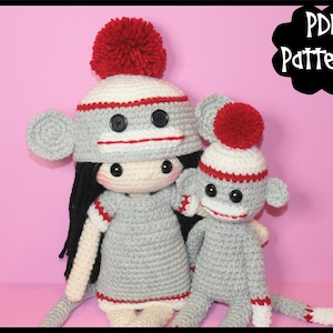 Sock Monkey Crochet Doll Patterns, Crochet Doll Pattern, Mini Sock Monkey Crochet Pattern, Sock Monkey Amigurumi, Amigurumi Pattern, Monkey,