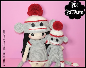 Patrones De Muñecos De Ganchillo Mono Calcetín, Patrón Muñeco De Ganchillo, Patrón De Ganchillo Mini Mono Calcetín, Mono Calcetín Amigurumi, Patrón Amigurumi, Mono,
