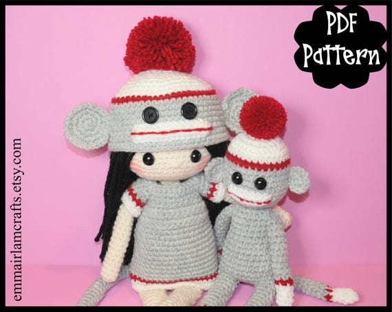 Sock Monkey Crochet Doll Patterns Crochet Doll Pattern Mini | Etsy