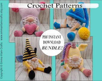 Crochet Pattern Gnomes Bundle, Crochet Gnome, Unicorn Gnome, Love Gnome, Crochet Heart, Crochet Star, Crochet Bee, Bee Crochet,