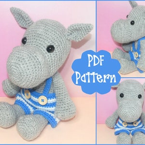 PDF Hippo Crochet Pattern, Hippo Amigurumi, Amigurumi Pattern, Hippo Plush, Hippo Plushie, Hippo Toy, Crochet Hippo Toy, Hippopotamus, image 1