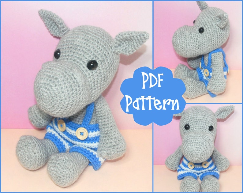 PDF Hippo Crochet Pattern, Hippo Amigurumi, Amigurumi Pattern, Hippo Plush, Hippo Plushie, Hippo Toy, Crochet Hippo Toy, Hippopotamus, image 1