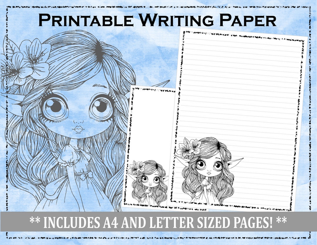 Elf Girl Printable Writing Paper Letter Writing Paper Journal Paper Unlined and Lined Writing ...