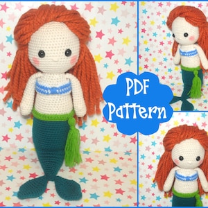 PDF - Mermaid Girl Doll, Crochet Pattern, Amigurumi Doll, Mermaid Amigurumi, Mermaid Plush, Mermaid Plushie, Mermaid Toy, Crochet Doll,