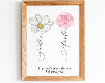 Impresiones de flores de nacimiento para amigos o parejas - personalizadas con caligrafía escrita a mano - regalo del día de San Valentín - regalo del día de Galentines