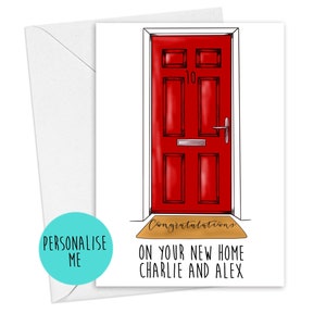 Gepersonaliseerde nieuwe huiskaart - verander de kleur van de deur en het deurnummer - gefeliciteerd met je nieuwe huis