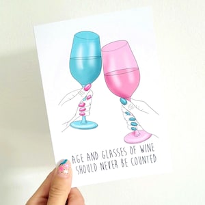 Wine birthday card - age and glasses of wine should never be counted