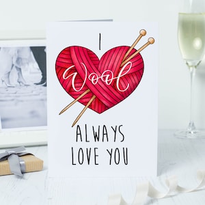 I laine t'aime toujours - carte de Saint Valentin - carte d'anniversaire - carte d'anniversaire de tricot - carte d'anniversaire de 7e anniversaire - carte d'anniversaire de laine