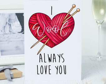 I laine t'aime toujours - carte de Saint Valentin - carte d'anniversaire - carte d'anniversaire de tricot - carte d'anniversaire de 7e anniversaire - carte d'anniversaire de laine
