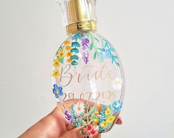 Hand Engraved Floral Perfume Bottle: Personalised Refillable Perfume Bottle 50ml, bottle included