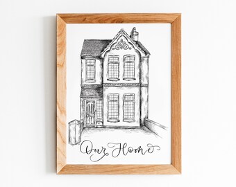 House drawing personalised with calligraphy | House illustration | drawing from photo