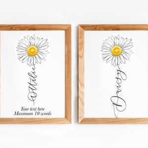 Impresión de margaritas personalizada / Impresión de nombre de flor personalizada con caligrafía escrita a mano, flor de nacimiento de abril