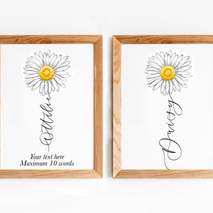 Personalised daisy print | custom flower name print with hand lettered calligraphy, April birth flower