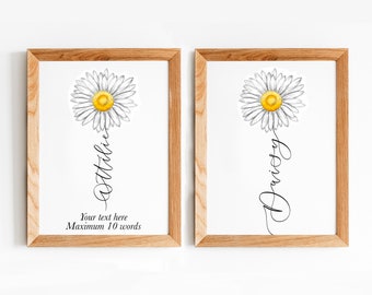 Personaliaed Daisy Print: April birth flower art print, Hand-Lettered Calligraphy Name Art