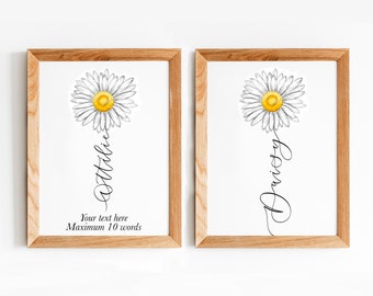 Personalised daisy print | custom flower name print with hand lettered calligraphy, April birth flower