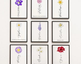 Birth flower print | custom flower name print | personalised hand-lettered calligraphy  |  Birthday Flower Print | Birthday Flower Gift