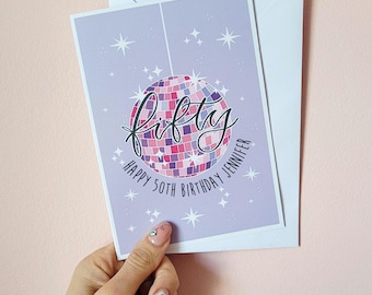 Personalized 50th Birthday Card: Disco Ball Design